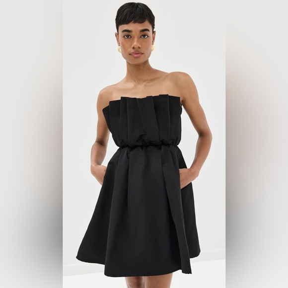 STAUD Cordelia Pleated Strapless Dress Black - Picture 2 of 7